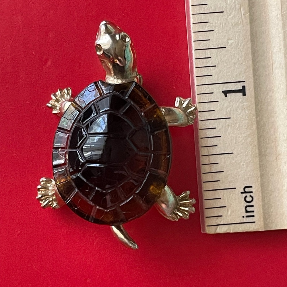 VINTAGE Brooch,Gold and Brown Turtle Brooch - Picture 6 of 8